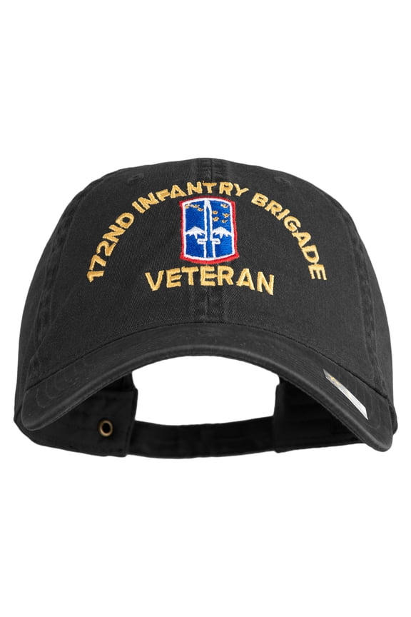 U.S. Army 172nd Infantry Brigade Embroidered Washed Solid Pigment Dyed Cotton Twill Brass Buckle Cap - Black OSFM