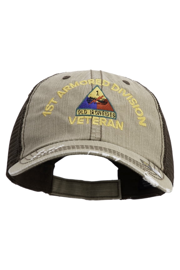 U.S. Army 1st Armored Division Embroidered Low Profile Special Cotton Mesh Cap - Khaki Brown OSFM