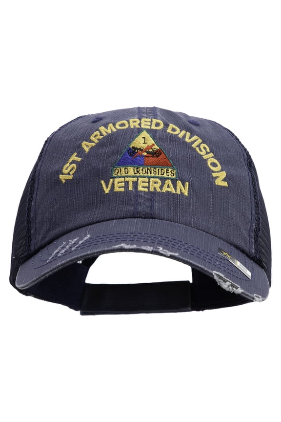 U.S. Army 1st Armored Division Embroidered Low Profile Special Cotton Mesh Cap - Navy OSFM