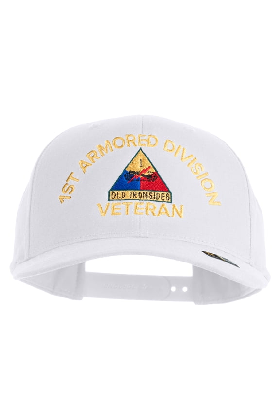 U.S. Army 1st Armored Division Embroidered Retro Cotton Blend Snapback Cap - White OSFM