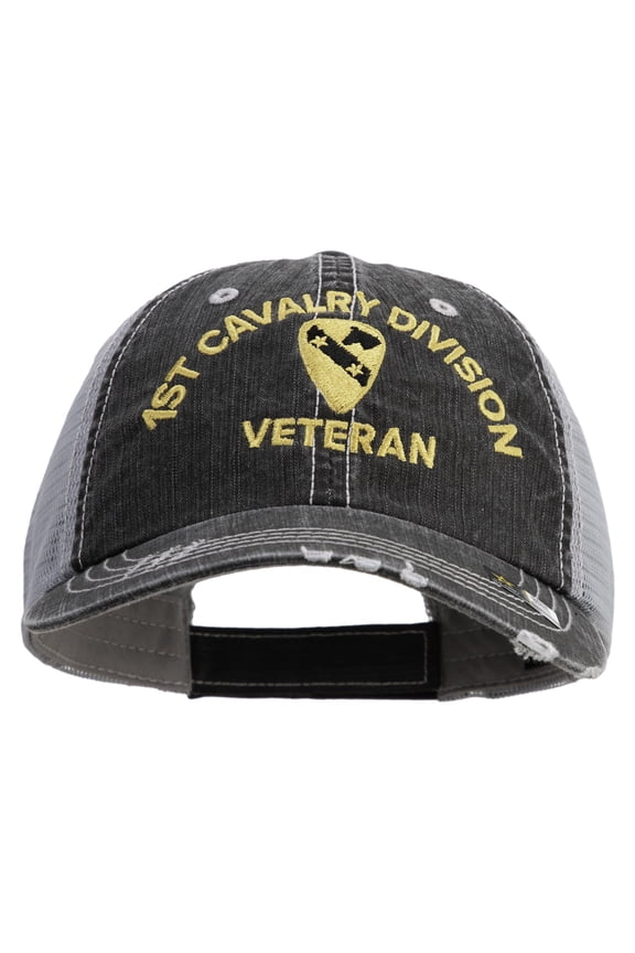 U.S. Army 1st Cavalry Division Embroidered Low Profile Special Cotton Mesh Cap - Black OSFM