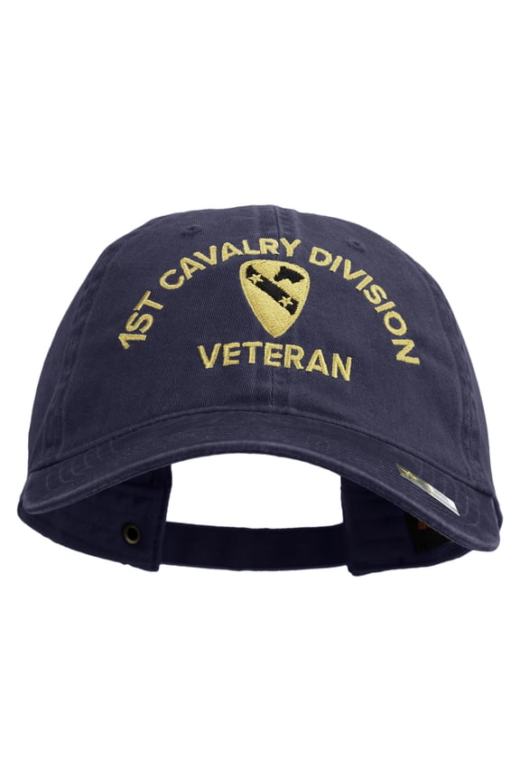 U.S. Army 1st Cavalry Division Embroidered Washed Solid Pigment Dyed Cotton Twill Brass Buckle Cap - Navy OSFM