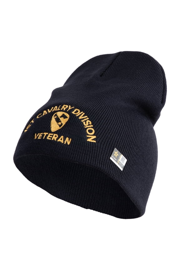 U.S. Army 1st Cavalry Division Symbol Embroidered 8 Inch Solid Knit Short Beanie Made in USA - Navy OSFM
