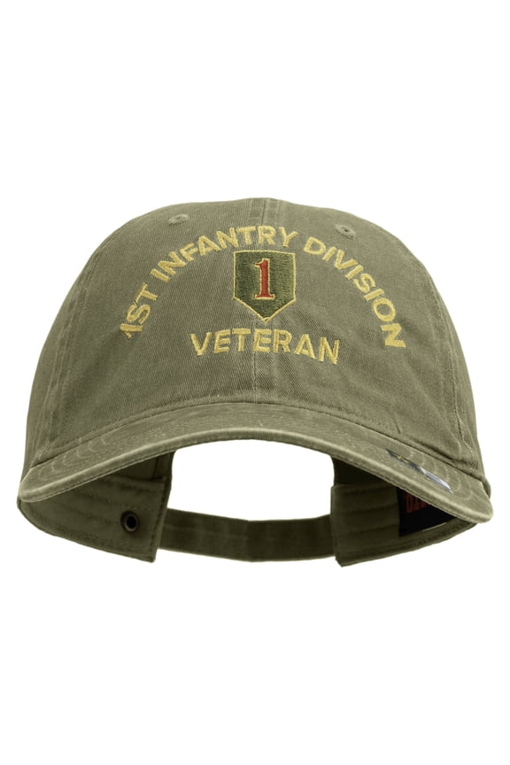 U.S. Army 1st Infantry Division Embroidered Washed Solid Pigment Dyed Cotton Twill Brass Buckle Cap - Khaki OSFM