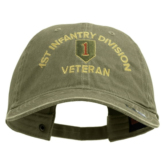 U.S. Army 1st Infantry Division Embroidered Washed Solid Pigment Dyed Cotton Twill Brass Buckle Cap - Khaki OSFM