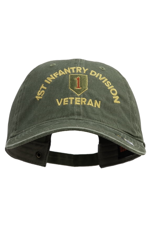 U.S. Army 1st Infantry Division Embroidered Washed Solid Pigment Dyed Cotton Twill Brass Buckle Cap - Olive OSFM