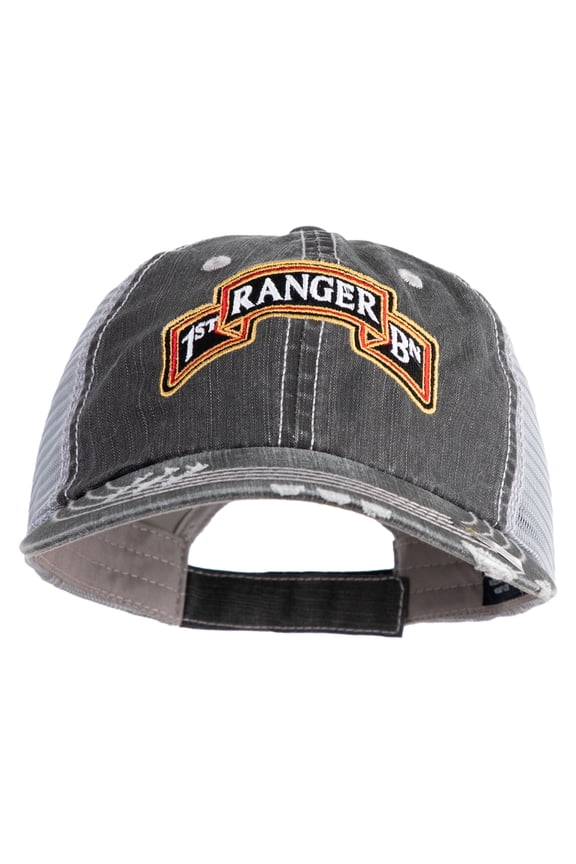 U.S. Army 1st Ranger Battalion Embroidered Low Profile Special Cotton Mesh Cap - Black OSFM