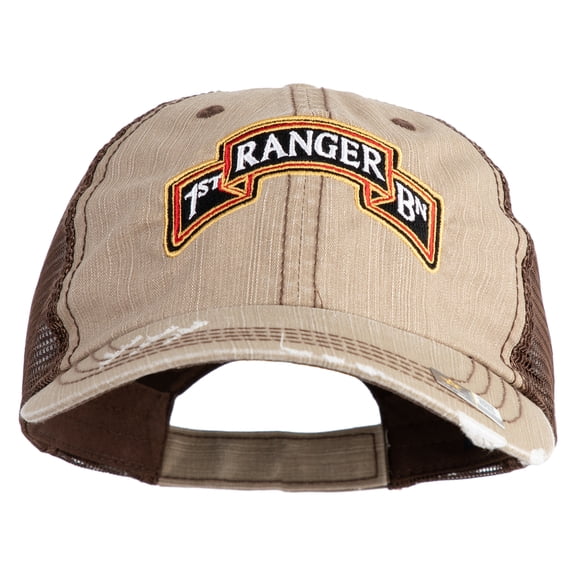 U.S. Army 1st Ranger Battalion Embroidered Low Profile Special Cotton Mesh Cap - Khaki Brown OSFM