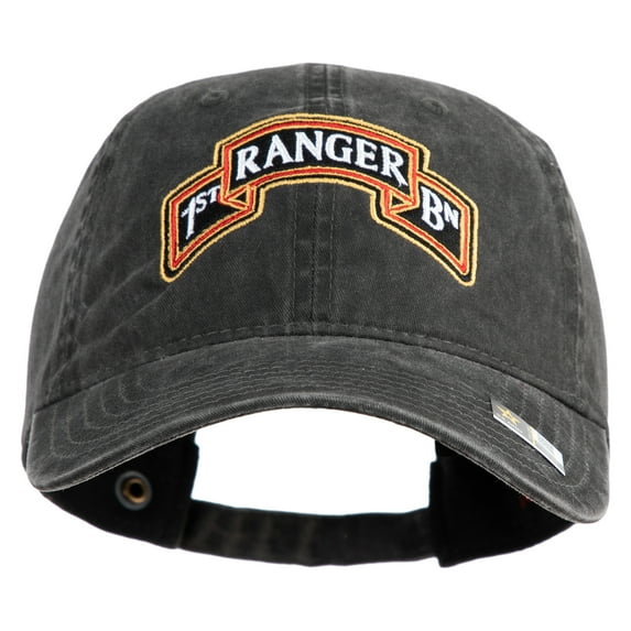 U.S. Army 1st Ranger Battalion Embroidered Washed Solid Pigment Dyed Cotton Twill Brass Buckle Cap - Black OSFM