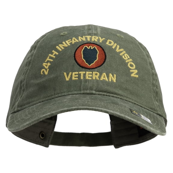 U.S. Army 24th Infantry Division Embroidered Washed Solid Pigment Dyed Cotton Twill Brass Buckle Cap - Olive OSFM