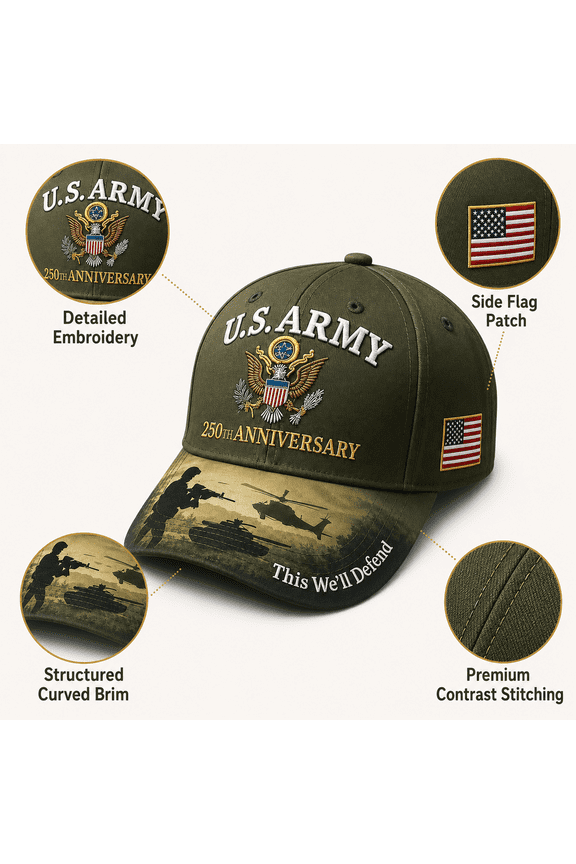 U.S. Army 250th Anniversary Commemorative Embroidered Cap Olive Green Patriotic Military Style Hat with This Well Defend Motto for Army Supporters and Gifting