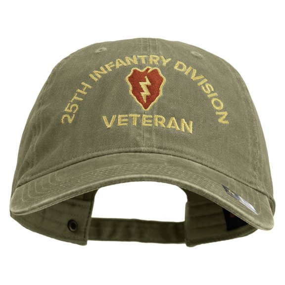 U.S. Army 25th Infantry Division Embroidered Washed Solid Pigment Dyed Cotton Twill Brass Buckle Cap - Khaki OSFM