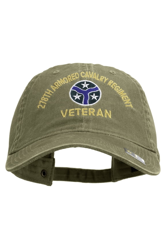U.S. Army 278th Armored Cavalry Regiment Embroidered Washed Solid Pigment Dyed Cotton Twill Brass Buckle Cap - Khaki OSFM