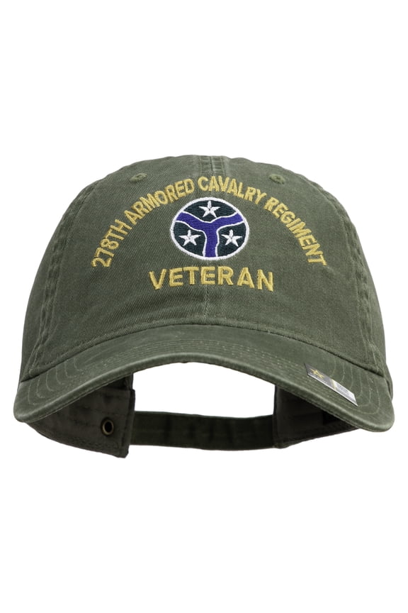 U.S. Army 278th Armored Cavalry Regiment Embroidered Washed Solid Pigment Dyed Cotton Twill Brass Buckle Cap - Olive OSFM