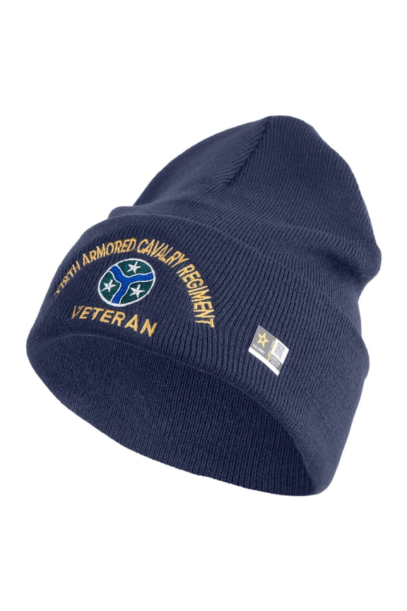 U.S. Army 278th Armored Cavalry Regiment Logo Embroidered 12 Inch Solid Knit Cuff Long Beanie Made in USA - Navy OSFM