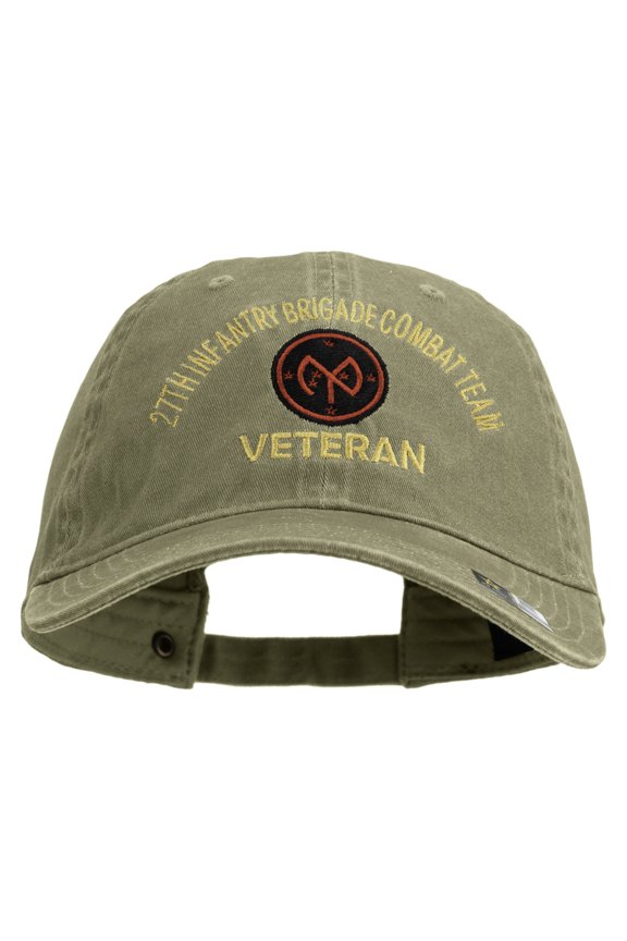 U.S. Army 27th Infantry Brigade Combat Team Embroidered Washed Solid Pigment Dyed Cotton Twill Brass Buckle Cap - Khaki OSFM