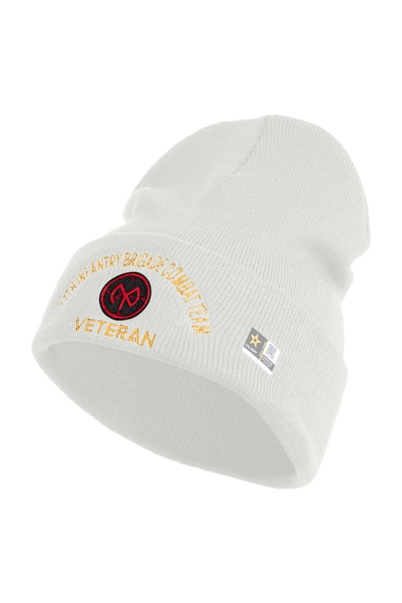 U.S. Army 27th Infantry Brigade Combat Team Logo Embroidered 12 Inch Solid Knit Cuff Long Beanie Made in USA - White OSFM