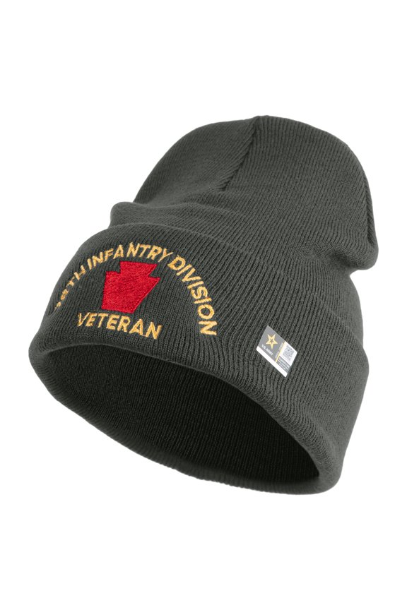 U.S. Army 28th Infantry Division Logo Embroidered 12 Inch Solid Knit Cuff Long Beanie Made in USA - Charcoal OSFM