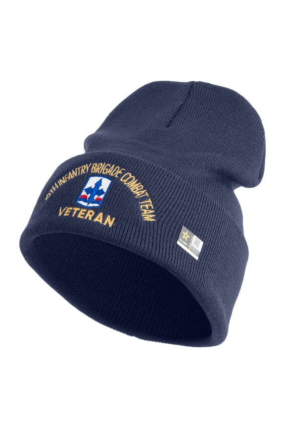 U.S. Army 29th Infantry Brigade Combat Team Logo Embroidered 12 Inch Solid Knit Cuff Long Beanie Made in USA - Navy OSFM