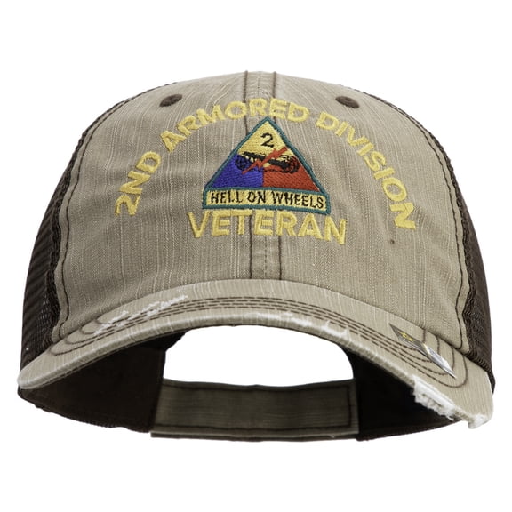 U.S. Army 2nd Armored Division Embroidered Low Profile Special Cotton Mesh Cap - Khaki Brown OSFM