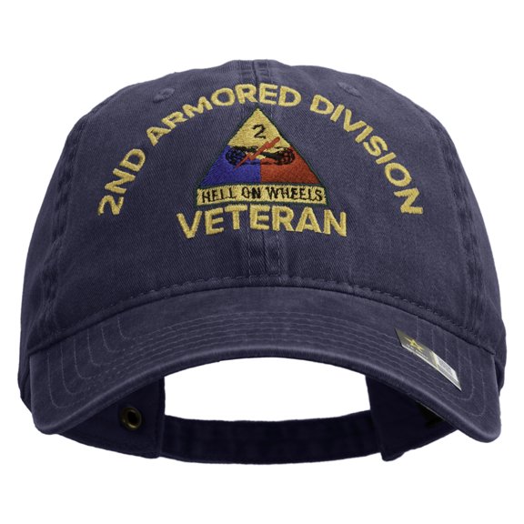 U.S. Army 2nd Armored Division Embroidered Washed Solid Pigment Dyed Cotton Twill Brass Buckle Cap - Navy OSFM