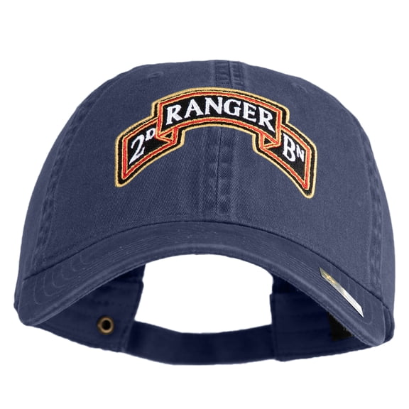 U.S. Army 2nd Ranger Battalion Embroidered Washed Solid Pigment Dyed Cotton Twill Brass Buckle Cap - Navy OSFM