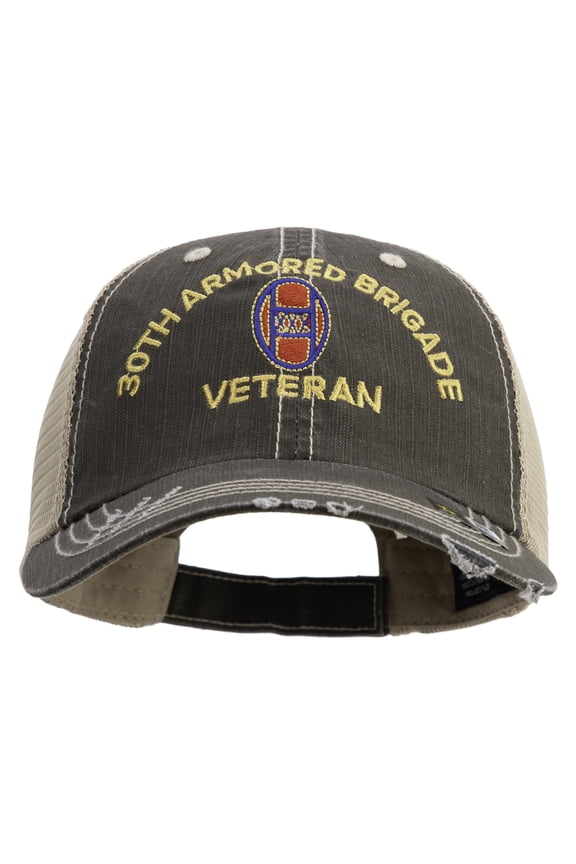 U.S. Army 30th Armored Brigade Embroidered Low Profile Special Cotton Mesh Cap - Brown Khaki OSFM