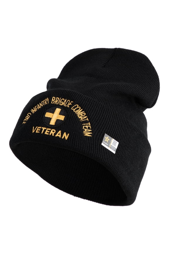 U.S. Army 33rd Infantry Brigade Combat Team Logo Embroidered 12 Inch Solid Knit Cuff Long Beanie Made in USA - Black OSFM