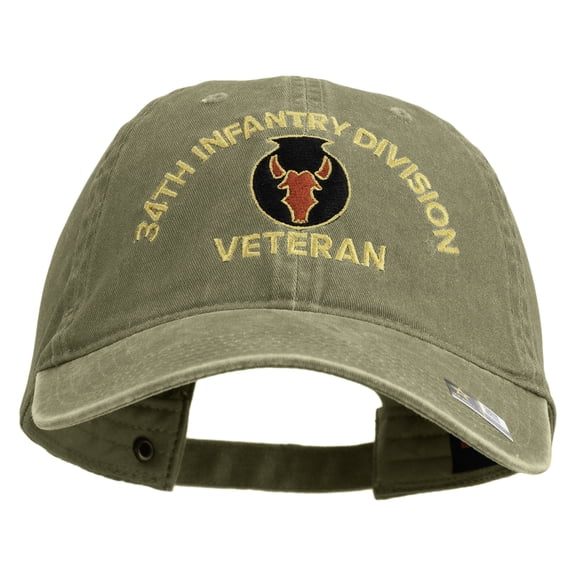 U.S. Army 34th Infantry Division Embroidered Washed Solid Pigment Dyed Cotton Twill Brass Buckle Cap - Khaki OSFM