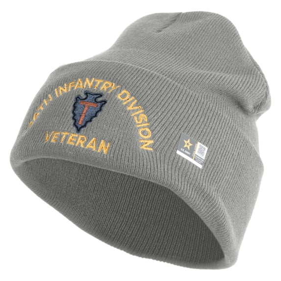 U.S. Army 36th Infantry Division Logo Embroidered 12 Inch Solid Knit Cuff Long Beanie Made in USA - Dk Ash OSFM