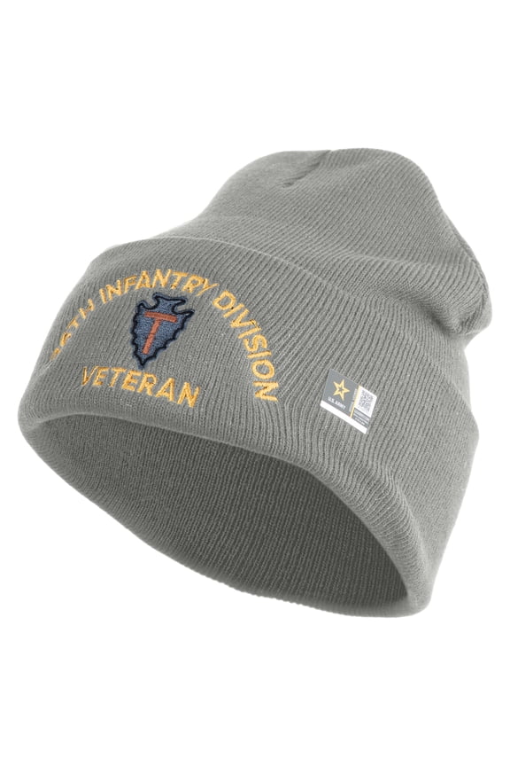 U.S. Army 36th Infantry Division Logo Embroidered 12 Inch Solid Knit Cuff Long Beanie Made in USA - Dk Ash OSFM