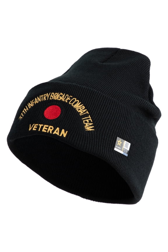U.S. Army 37th Infantry Brigade Combat Team Logo Embroidered 12 Inch Solid Knit Cuff Long Beanie Made in USA - Black OSFM