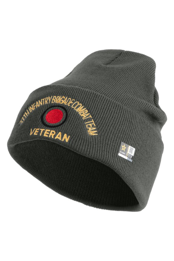 U.S. Army 37th Infantry Brigade Combat Team Logo Embroidered 12 Inch Solid Knit Cuff Long Beanie Made in USA - Charcoal OSFM