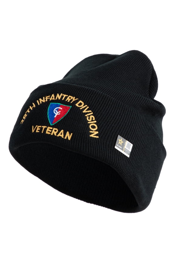 U.S. Army 38th Infantry Division Logo Embroidered 12 Inch Solid Knit Cuff Long Beanie Made in USA - Black OSFM