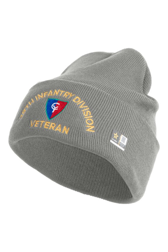 U.S. Army 38th Infantry Division Logo Embroidered 12 Inch Solid Knit Cuff Long Beanie Made in USA - Dk Ash OSFM