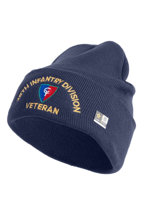 U.S. Army 38th Infantry Division Logo Embroidered 12 Inch Solid Knit Cuff Long Beanie Made in USA - Navy OSFM