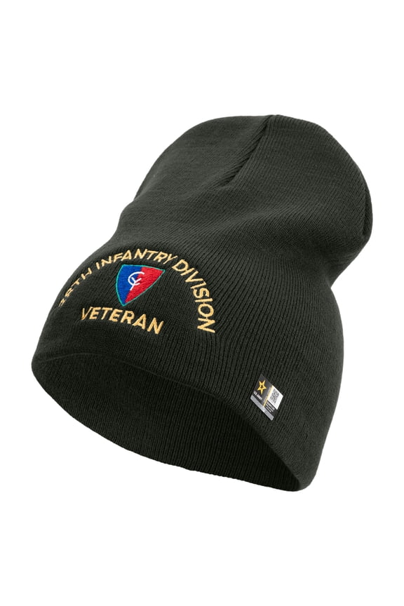 U.S. Army 38th Infantry Division Symbol Embroidered 8 Inch Solid Knit Short Beanie Made in USA - Graphite OSFM