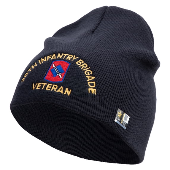 U.S. Army 39th Infantry Brigade Symbol Embroidered 8 Inch Solid Knit Short Beanie Made in USA - Navy OSFM