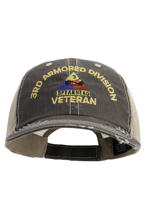 U.S. Army 3rd Armored Division Embroidered Low Profile Special Cotton Mesh Cap - Brown Khaki OSFM