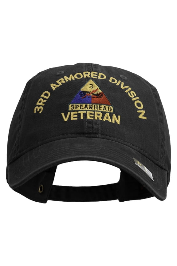 U.S. Army 3rd Armored Division Embroidered Washed Solid Pigment Dyed Cotton Twill Brass Buckle Cap - Black OSFM