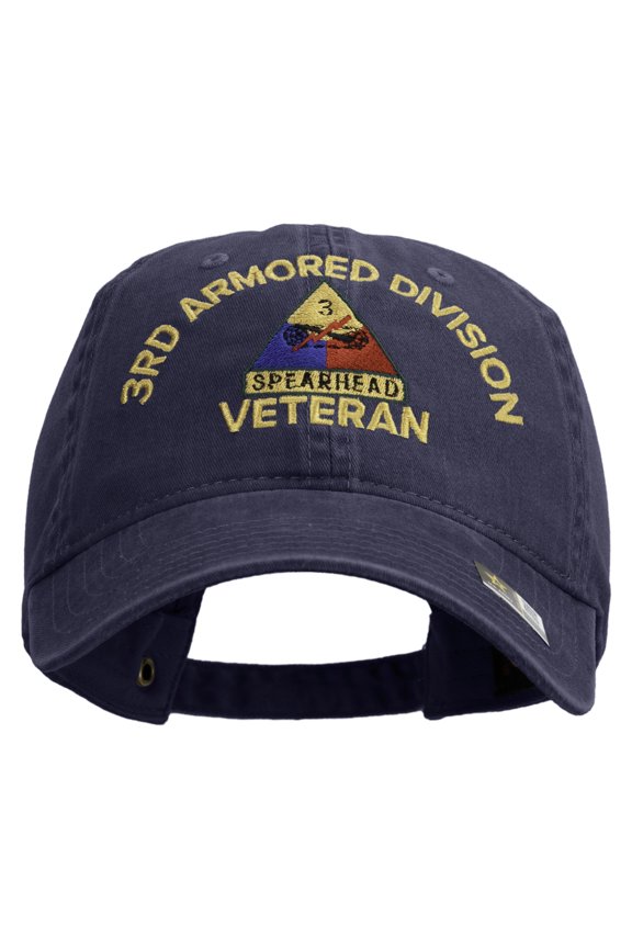 U.S. Army 3rd Armored Division Embroidered Washed Solid Pigment Dyed Cotton Twill Brass Buckle Cap - Navy OSFM