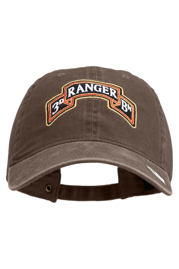 U.S. Army 3rd Ranger Battalion Embroidered Washed Solid Pigment Dyed Cotton Twill Brass Buckle Cap - Brown OSFM