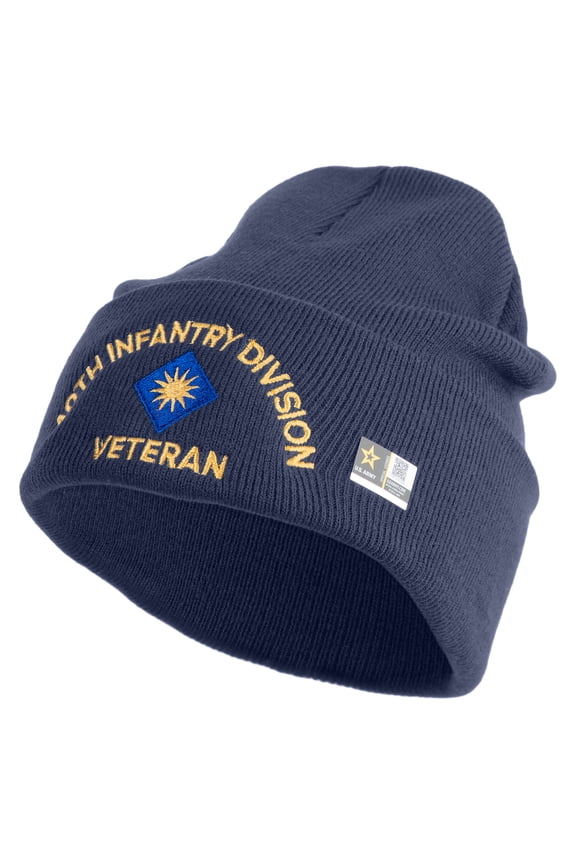 U.S. Army 40th Infantry Division Logo Embroidered 12 Inch Solid Knit Cuff Long Beanie Made in USA - Navy OSFM