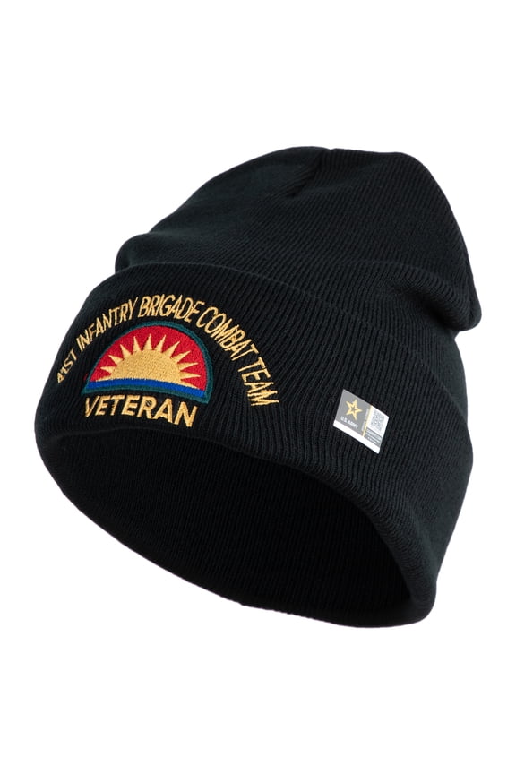 U.S. Army 41st Infantry Brigade Combat Team Logo Embroidered 12 Inch Solid Knit Cuff Long Beanie Made in USA - Black OSFM