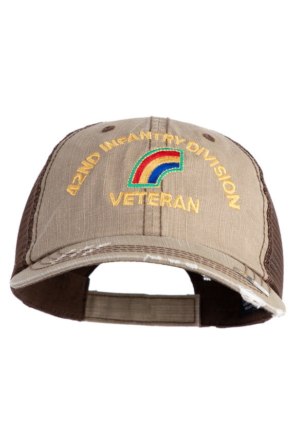 U.S. Army 42nd Infantry Division Embroidered Low Profile Special Cotton Mesh Cap - Khaki Brown OSFM