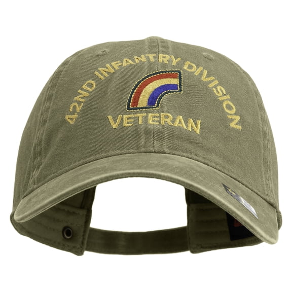 U.S. Army 42nd Infantry Division Embroidered Washed Solid Pigment Dyed Cotton Twill Brass Buckle Cap - Khaki OSFM