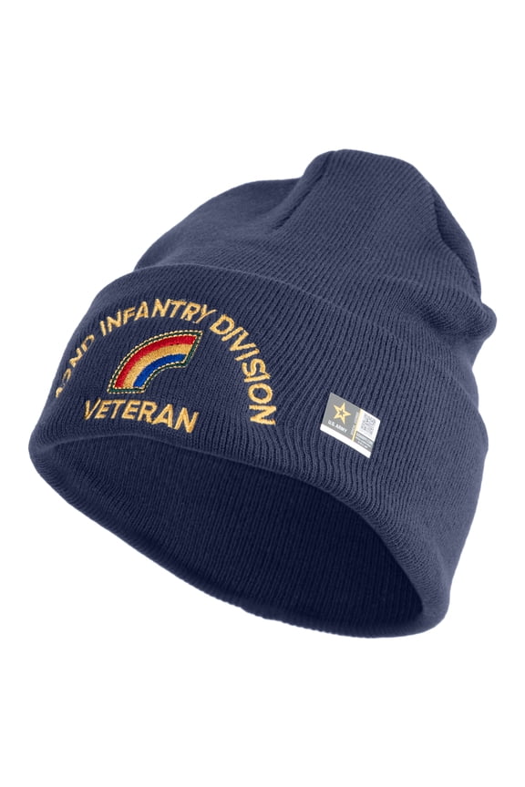 U.S. Army 42nd Infantry Division Logo Embroidered 12 Inch Solid Knit Cuff Long Beanie Made in USA - Navy OSFM
