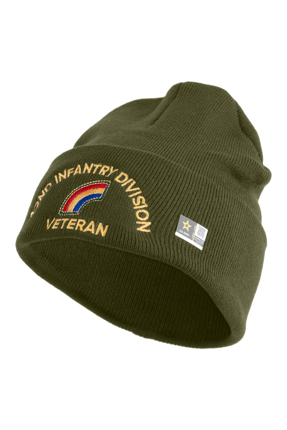 U.S. Army 42nd Infantry Division Logo Embroidered 12 Inch Solid Knit Cuff Long Beanie Made in USA - Olive OSFM