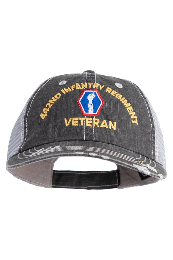 U.S. Army 442nd Infantry Regiment Embroidered Low Profile Special Cotton Mesh Cap - Black OSFM