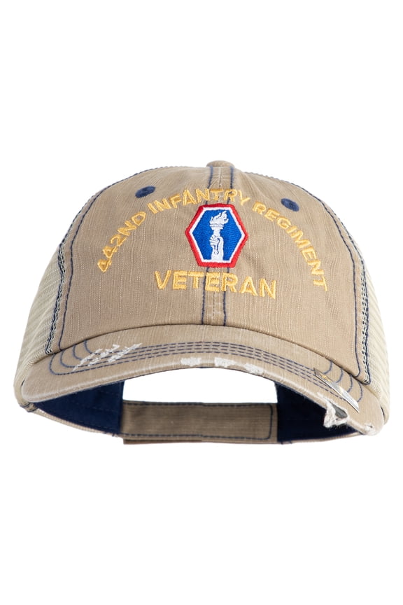U.S. Army 442nd Infantry Regiment Embroidered Low Profile Special Cotton Mesh Cap - Khaki OSFM